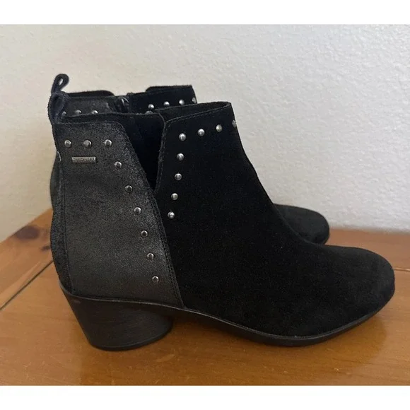ROMIKA Black Daisy 01 Waterproof Suede/Leather Block Heel Booties Size 8.5 NEW - Picture 2 of 10